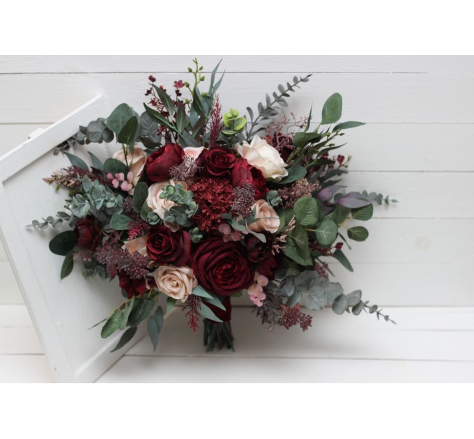 Wedding Bouquets in Burgundy & Blush Pink | Faux Bridal & Bridesmaid Bouquets