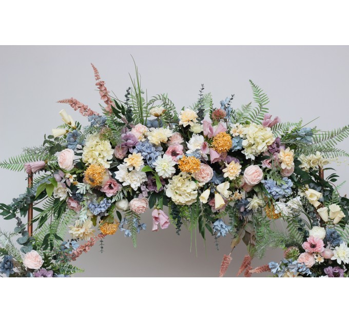 Wildflowers Flower Arch Arrangement in Pink, Yellow & Dusty Blue | Faux Floral Archway for Wedding