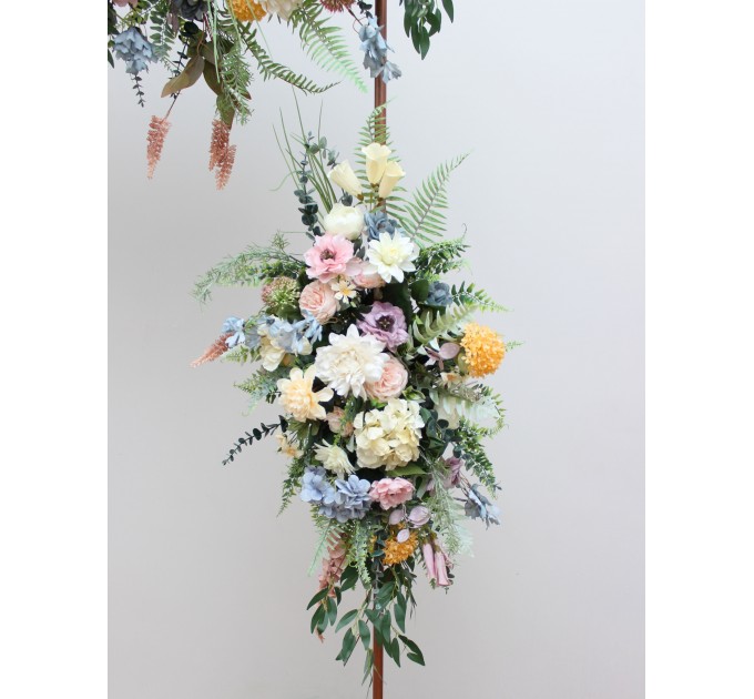 Wildflowers Flower Arch Arrangement in Pink, Yellow & Dusty Blue | Faux Floral Archway for Wedding