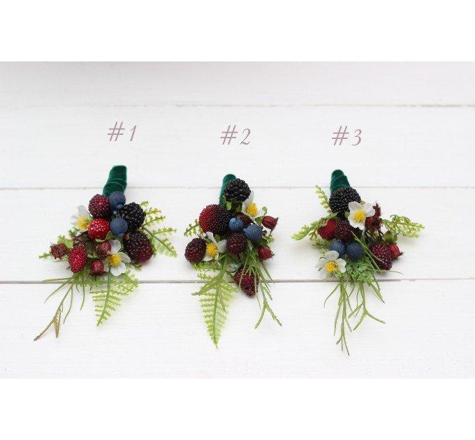 Wedding Boutonnieres & Wrist Corsage with Berries | Faux Flower Accessories