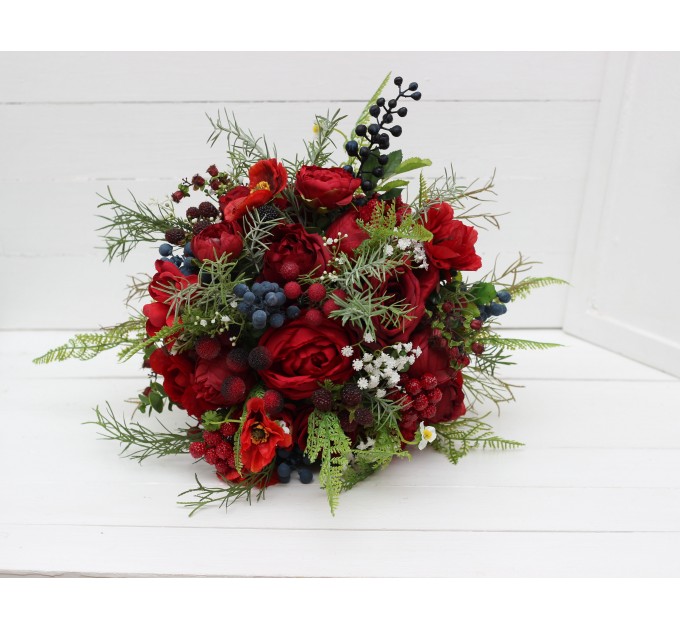 Wedding Bouquet in Red Colors with Berries | Faux Bridal & Bridesmaid Bouquets