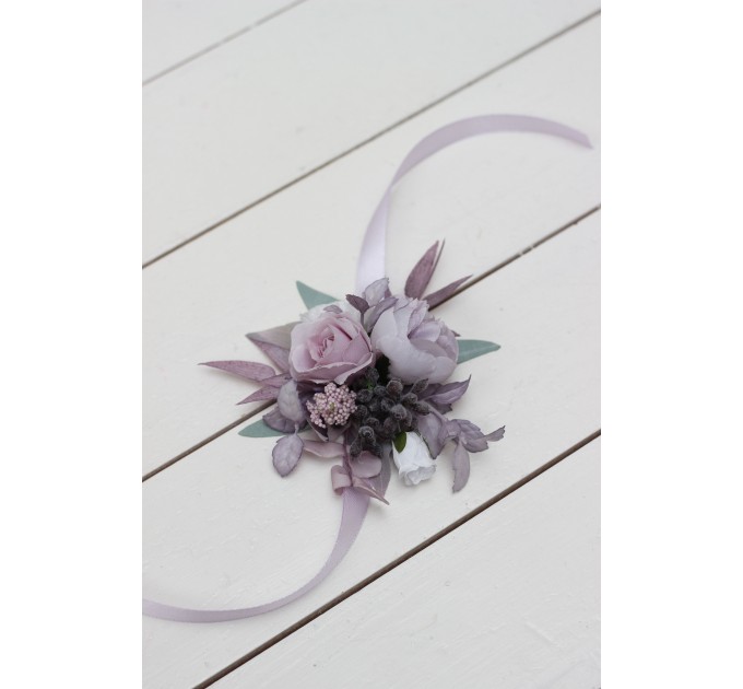 Wedding Boutonnieres & Wrist Corsage in Lilac & White | Faux Flower Accessories