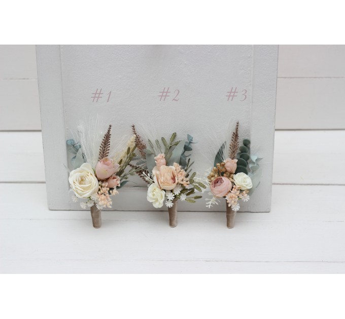 Wedding Boutonnieres & Wrist Corsage in Blush Pink, Beige & Cream | Faux Flower Accessories