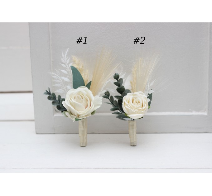  Wedding boutonnieres and wrist corsage  in ivory cream color scheme. Flower accessories. 5135