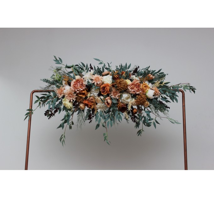 Flower Arch Arrangement in Orange, Rust, Cinnamon & Peach | Faux Floral Archway for Wedding