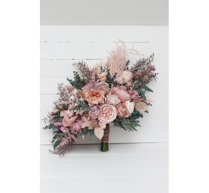 Wedding Bouquets in Mauve & Blush Pink | Cascading Bridal & Bridesmaid Faux Bouquets