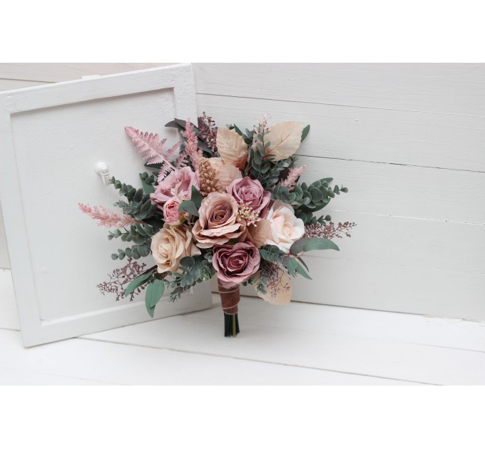 Wedding Bouquets in Mauve & Blush Pink | Cascading Bridal & Bridesmaid Faux Bouquets
