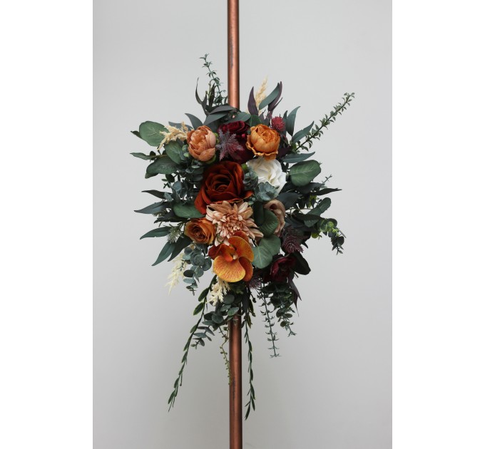 Flower Arch Arrangement in Rust, Burgundy & Orange | Faux Floral Archway for Wedding