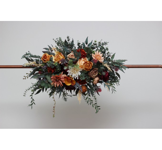 Flower Arch Arrangement in Rust, Burgundy & Orange | Faux Floral Archway for Wedding