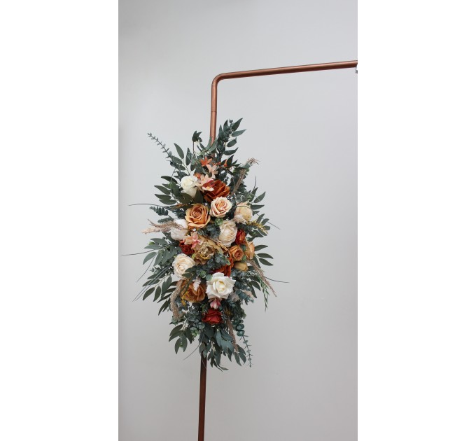 Flower Arch Arrangement in Rust, Ivory & Orange | Faux Floral Archway for Wedding
