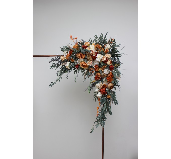 Flower Arch Arrangement in Rust, Ivory & Orange | Faux Floral Archway for Wedding