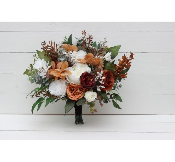 Wedding Bouquets in White, Rust & Terracotta | Faux Bridal & Bridesmaid Bouquets