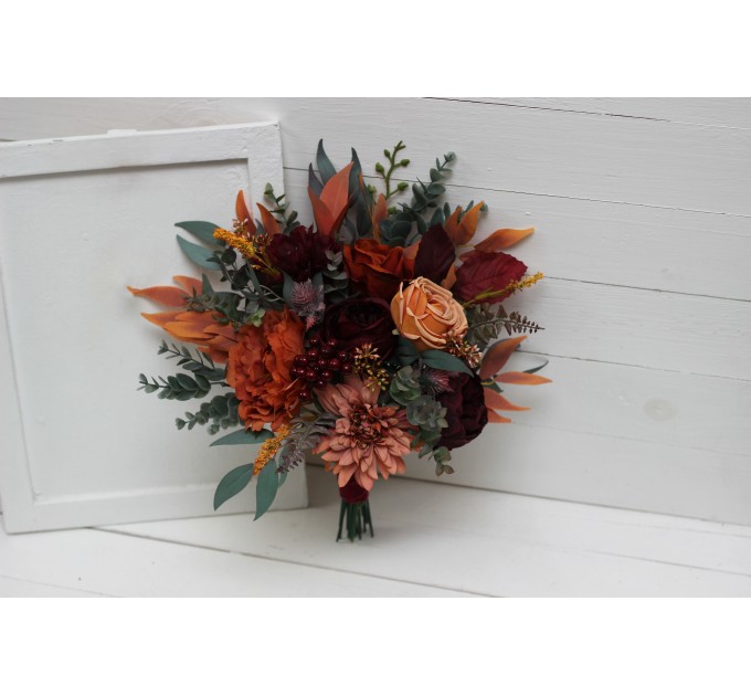 Wedding Bouquets in Rust, Burgundy, Cinnamon & Orange | Cascading Bridal & Bridesmaid Bouquets