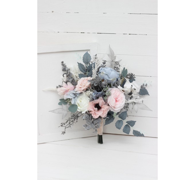 Dusty Blue, Blush Pink & White Wedding Bouquets | Faux Bridal & Bridesmaid Bouquets