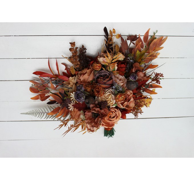 Wedding Bouquets in Rust, Purple & Orange | Faux Bridal & Bridesmaid Bouquets