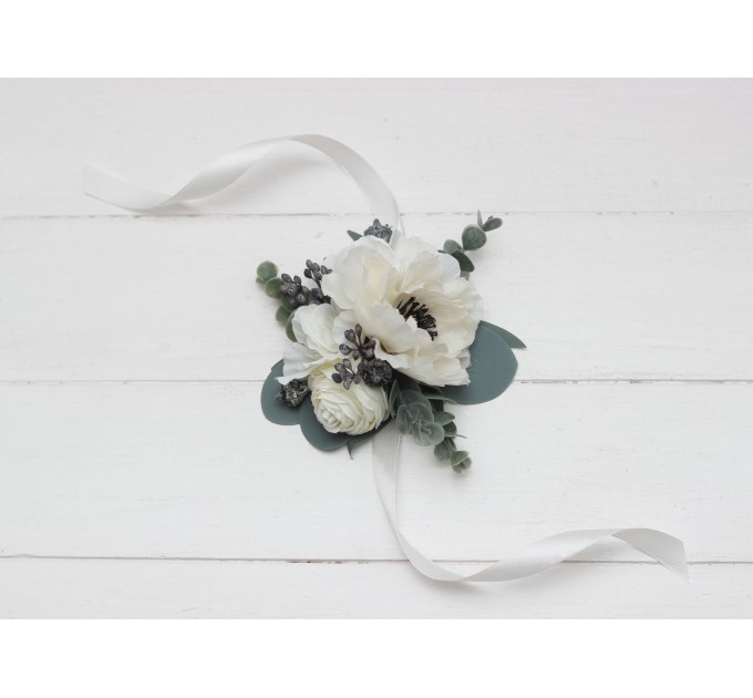 Wedding Boutonnieres & Wrist Corsage in White | Faux Flower Accessories