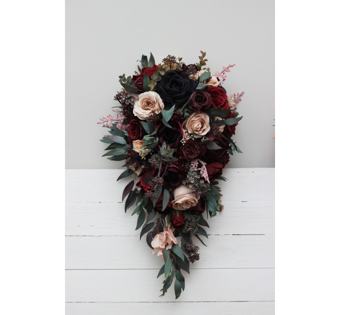 Purple, Burgundy, and Beige Wedding Bouquets with Black Ribbon – Perfect for Fall