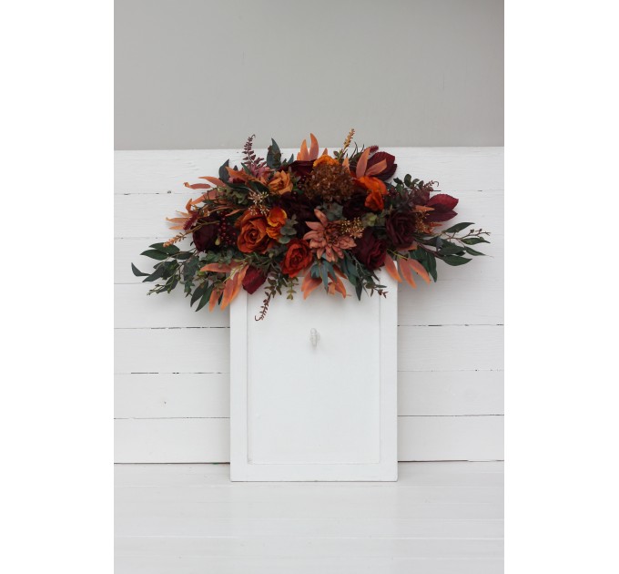 Flower Arch Arrangement in Rust, Burgundy, Cinnamon & Orange | Faux Floral Archway for Wedding