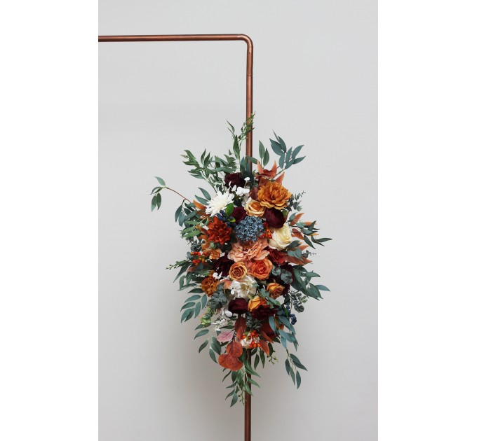 Flower Arch Arrangement in Rust, Burgundy & Ivory | Faux Floral Archway for Wedding