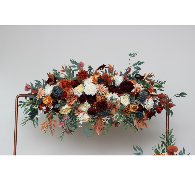 Flower Arch Arrangement in Rust, Burgundy & Ivory | Faux Floral Archway for Wedding