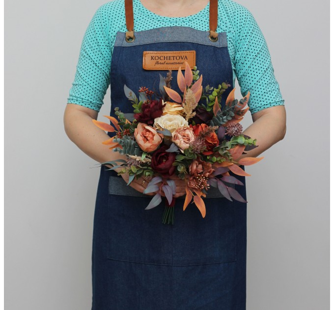 Wedding Bouquets in Burgundy, Burnt Orange, Rust & Peach | Cascading Bridal & Bridesmaid Bouquets
