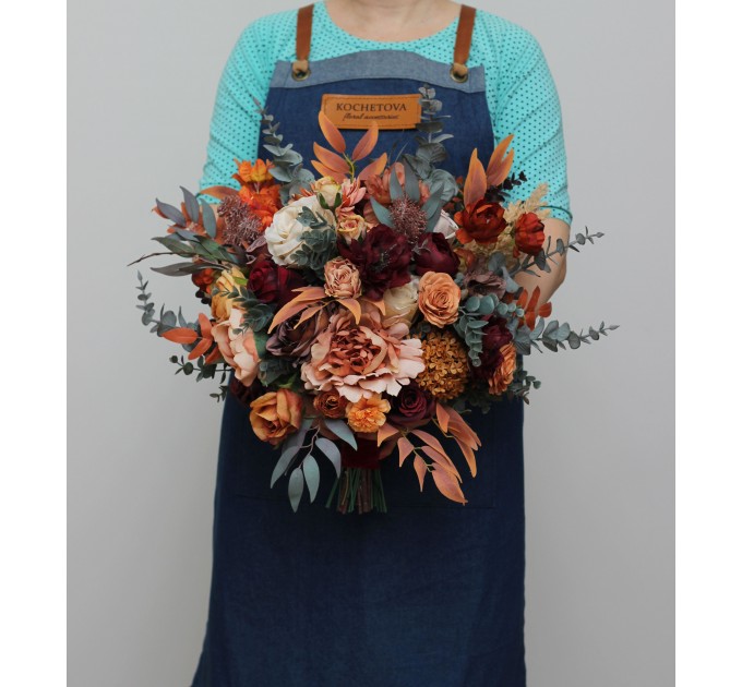 Wedding Bouquets in Burgundy, Burnt Orange, Rust & Peach | Cascading Bridal & Bridesmaid Bouquets