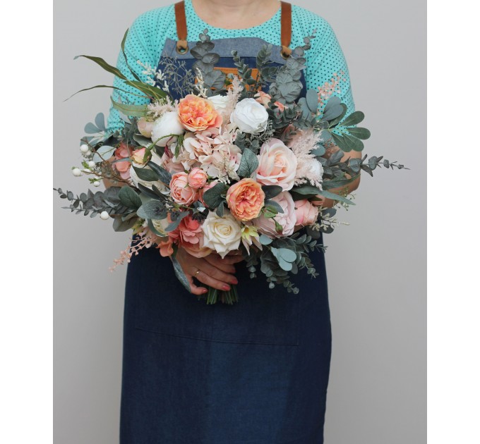 Wedding Bouquets in Blush Pink, White & Peach | Faux Bridal & Bridesmaid Bouquets