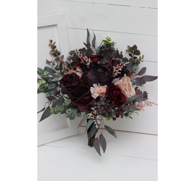 Purple, Burgundy, and Beige Wedding Bouquets with Black Ribbon – Perfect for Fall