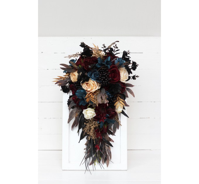 Dark Teal, Burgundy, Black, and Cream Wedding Bouquets – Dramatic Gothic Bridal Designs