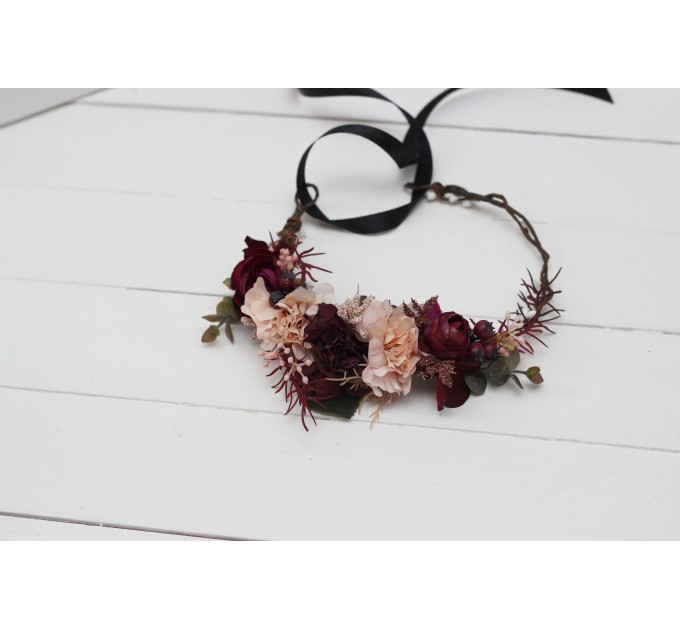 Purple burgundy beige black flower crown. Hair wreath. Flower girl crown. Wedding flowers. 5016