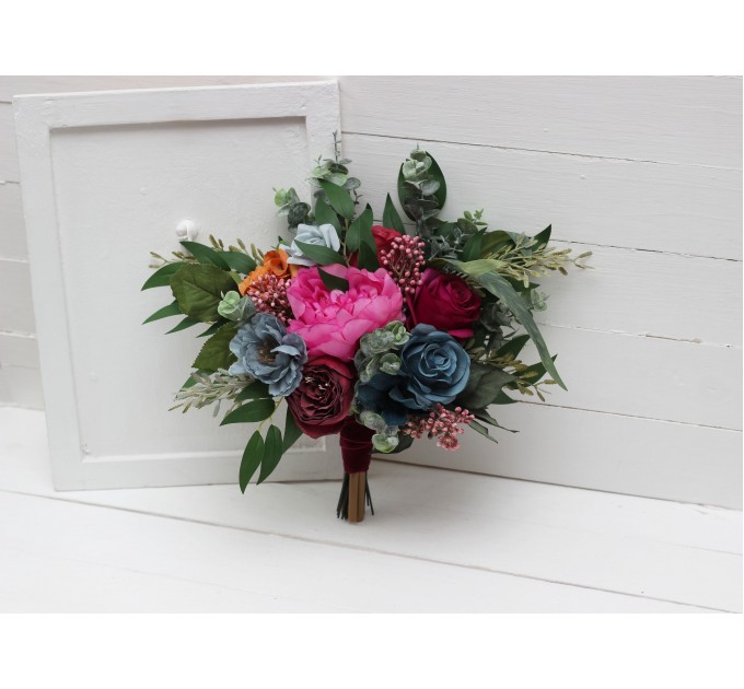 Jewel-Tone Wedding Bouquets in Emerald Green, Orange, Magenta & Teal | Faux Bridal & Bridesmaid Bouquets