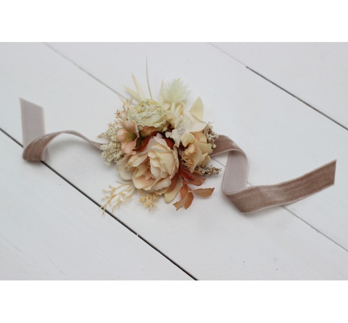 Wedding Boutonnieres & Wrist Corsage in Ivory, Cream & Sand | Faux Flower Accessories