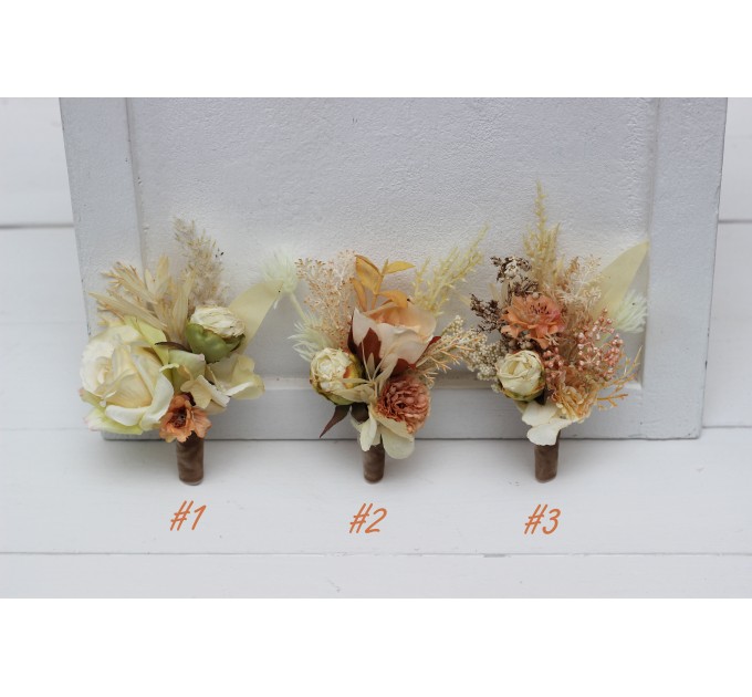 Wedding Boutonnieres & Wrist Corsage in Ivory, Cream & Sand | Faux Flower Accessories