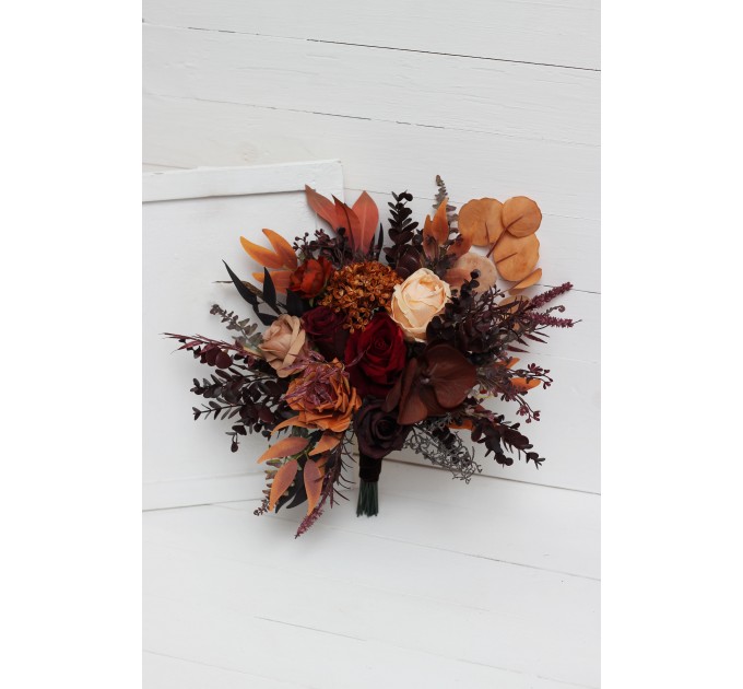 Wedding bouquets in rust burgundy cinnamon colors. Bridal bouquet. Faux bouquet. Bridesmaid bouquet 0022