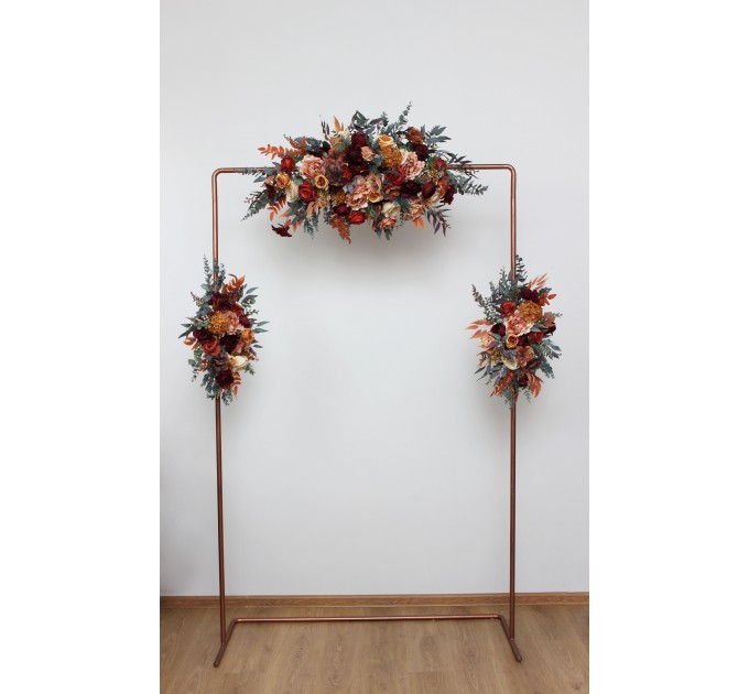 Flower Arch Arrangement in Burgundy, Burnt Orange, Rust & Peach | Faux Floral Archway for Wedding