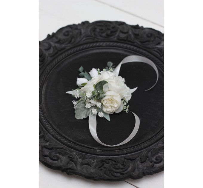Wedding Boutonnieres & Wrist Corsage in White | Faux Flower Accessories