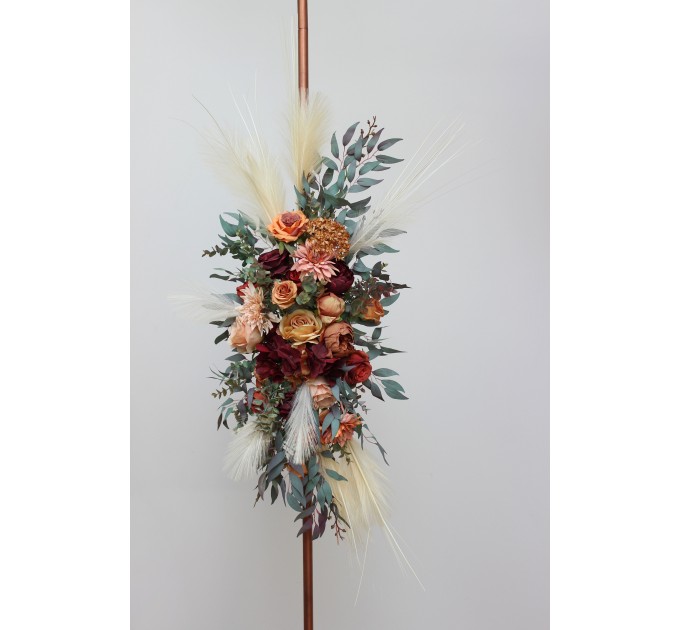 Pampas grass. Rust burgundy floral arch arrangement . Arbor flowers. Floral archway. Faux flowers for wedding arch. 5060-8