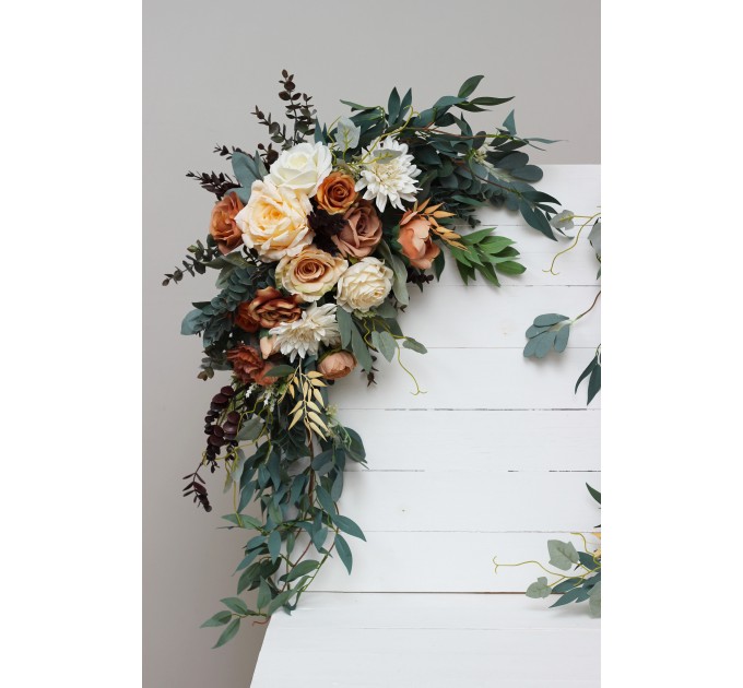 Flower Arch Arrangement in Rust, Orange & Ivory | Faux Floral Archway for Wedding