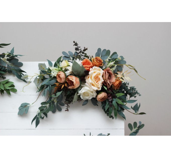 Flower Arch Arrangement in Rust, Orange & Ivory | Faux Floral Archway for Wedding
