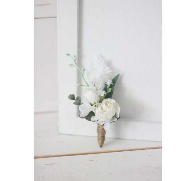 Wedding Boutonnieres & Wrist Corsage in White | Faux Flower Accessories