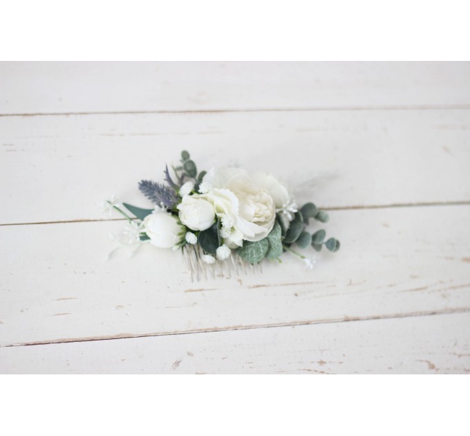 Flower comb in white color scheme. Wedding accessories for hair. Bridal flower comb. Bridesmaid floral comb. 5021