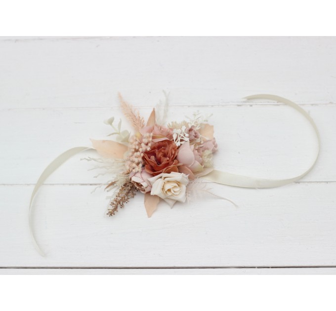 Wedding Boutonnieres & Wrist Corsage in Beige, Ivory & Blush Pink | Faux Flower Accessories