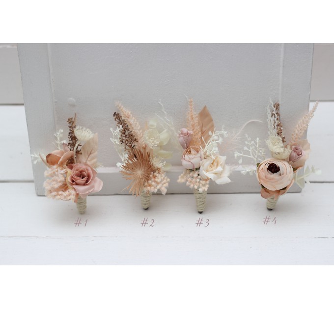 Wedding Boutonnieres & Wrist Corsage in Beige, Ivory & Blush Pink | Faux Flower Accessories