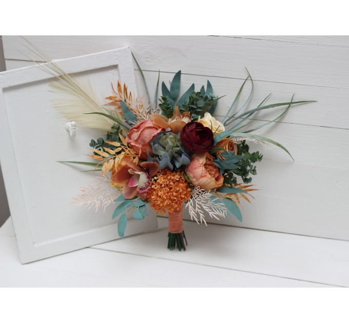 Wedding Bouquets in Coral, Burgundy & Peach | Faux Bridal & Bridesmaid Bouquets