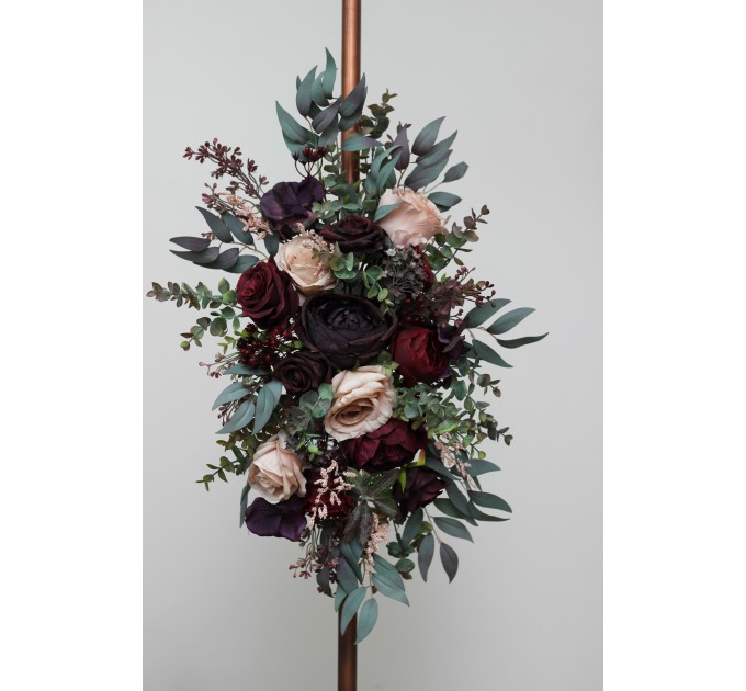 Flower Arch Arrangement in Purple, Burgundy & Beige | Faux Floral Archway for Wedding