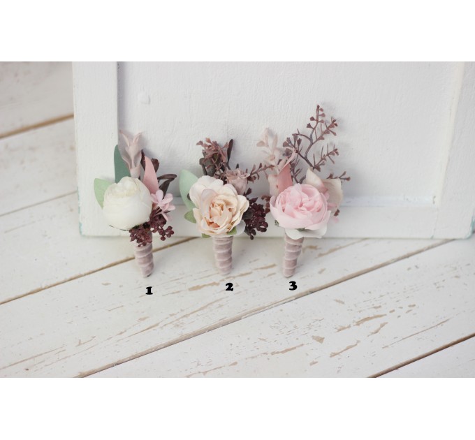 Wedding Boutonnieres & Wrist Corsage in Blush Pink & Beige | Faux Flower Accessories