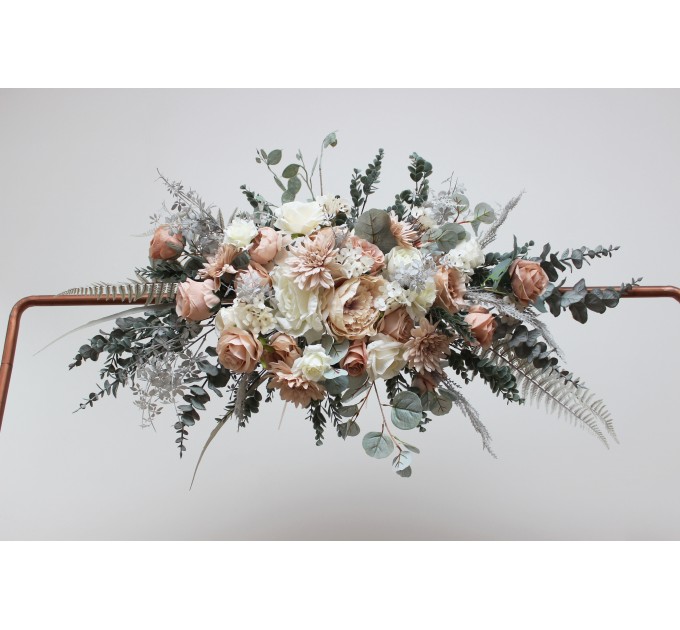 Flower Arch Arrangement in Beige, White & Gray | Faux Floral Archway for Wedding