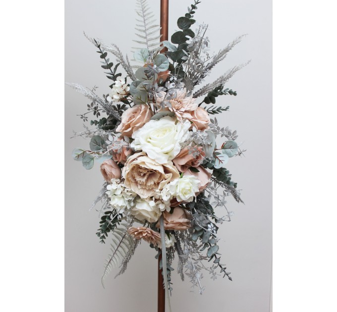 Flower Arch Arrangement in Beige, White & Gray | Faux Floral Archway for Wedding