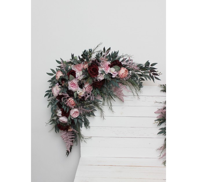 Flower Arch Arrangement in Burgundy & Dusty Pink | Faux Floral Archway for Wedding
