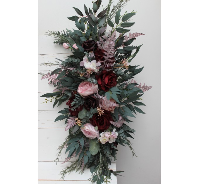 Flower Arch Arrangement in Burgundy & Dusty Pink | Faux Floral Archway for Wedding